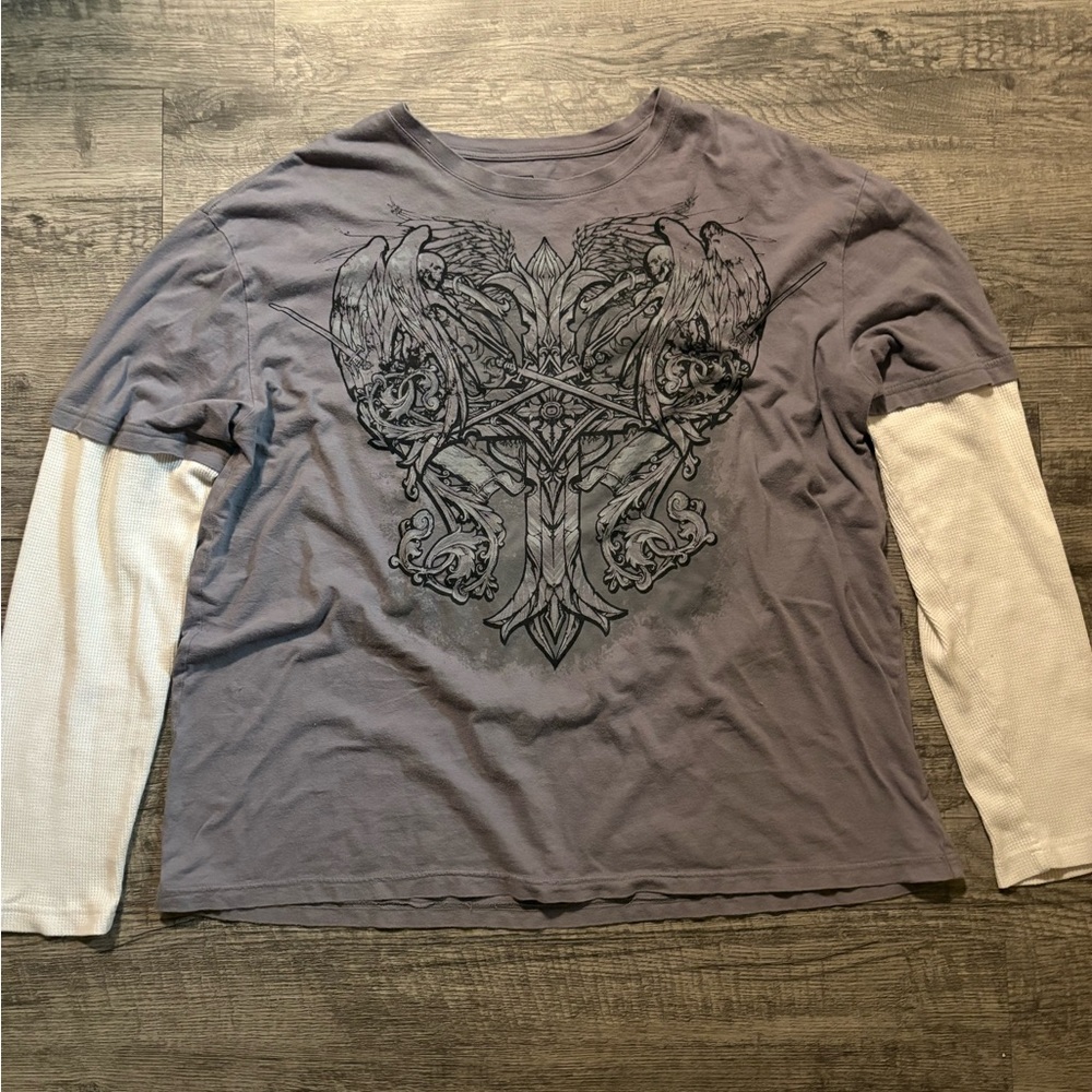Men's Gray Graphic Long Sleeve Shirt